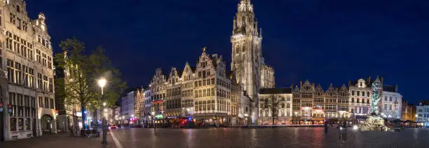 Photo of old town antwerp belgium in the evening high definition panorama