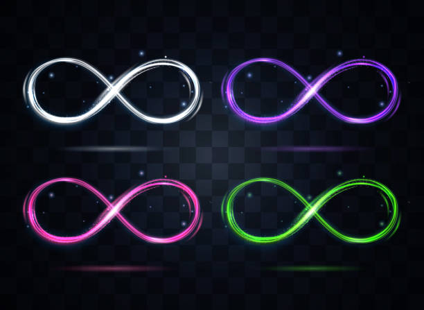 glänzend color infinity symbol set auf einem dunklen hintergrund. vektor - looking at view flash stock-grafiken, -clipart, -cartoons und -symbole
