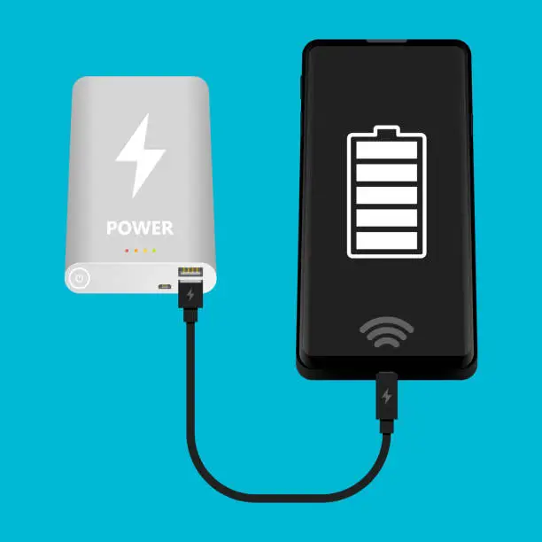 Vector illustration of Smartphone USB cable connection with external power bank vector illustration