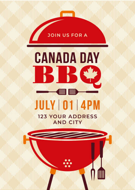 ilustrações, clipart, desenhos animados e ícones de convite do partido do bbq do dia de canadá. - canadian culture illustrations