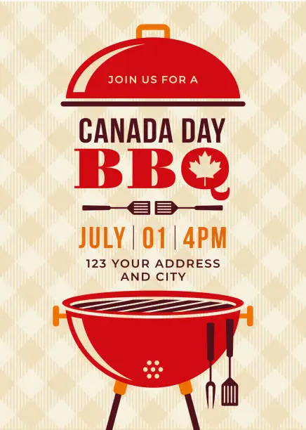 Vector illustration of Canada Day BBQ Party Invitation.