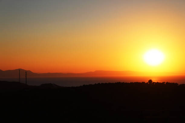 A beautiful sunset view and red lights from Izmir Turkey