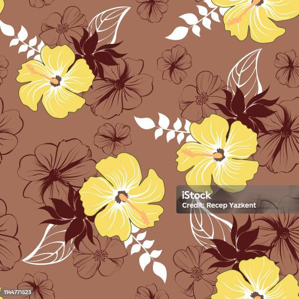 Hand Draw Flower Design Seamless Pattern Stock Illustration - Download Image Now - Abstract, Art And Craft, Backgrounds