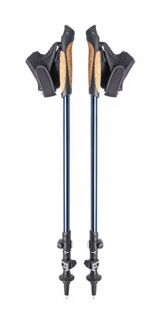 Pair of nordic walking poles or hiking sticks isolated on white background