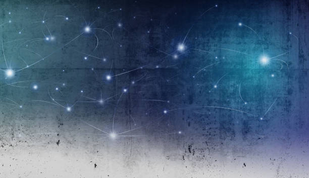 projection of network structure with glowing nodes on rough concrete wall