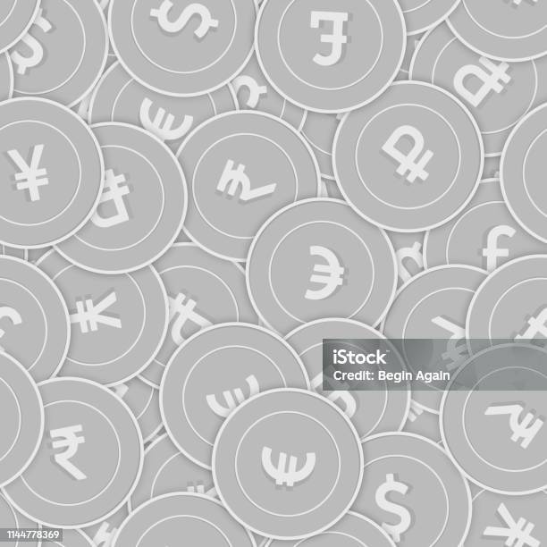International Currencies Silver Coins Seamless Pat Stock Illustration - Download Image Now - Abstract, Banking, Black And White