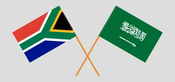 Vector illustration of RSA and Kingdom of Saudi Arabia. The South African and KSA flags. Official colors. Correct proportion. Vector