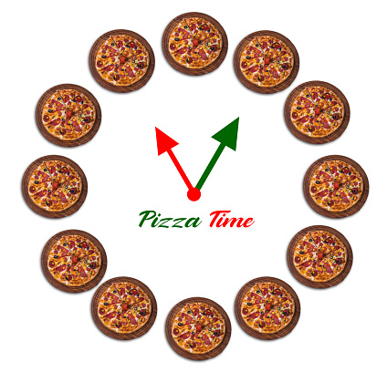 Pizza time. Clock from italian food