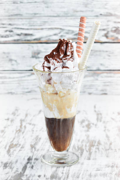 istock Ice cream with coffee and chocolate. Dessert. Top view. 1144783686