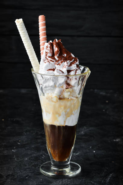 istock Ice cream with coffee and chocolate. Dessert. Top view. 1144784213