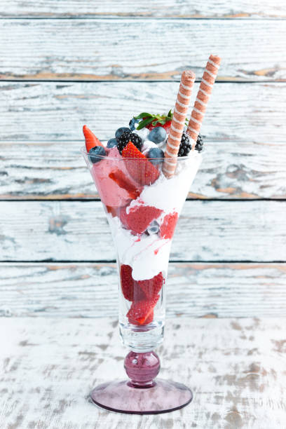 istock Ice-cream with wild berries. Dessert. Top view. 1144784289