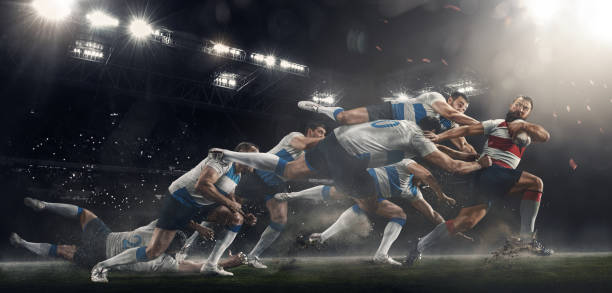 gli uomini giocano a rugby allo stadio - lotta sport foto e immagini stock