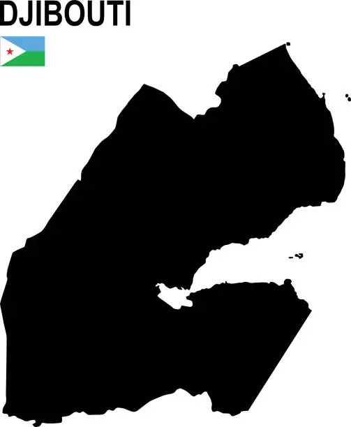 Vector illustration of Black basic map of Djibouti with flag against white background