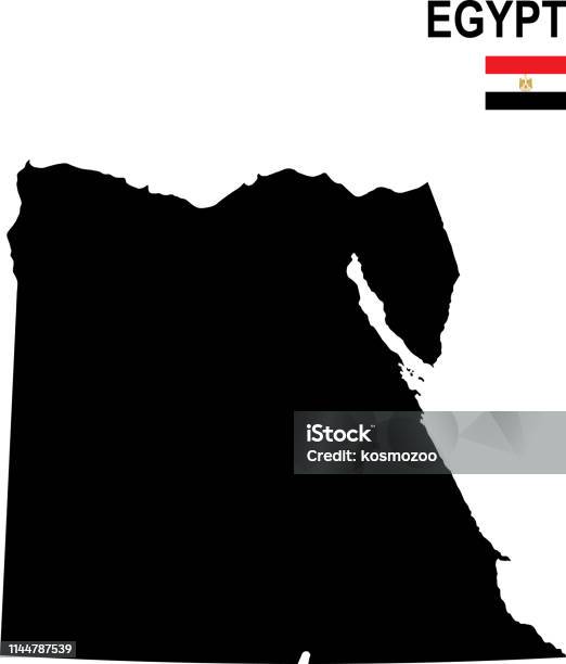 Black Basic Map Of Egypt With Flag Against White Background Stock Illustration - Download Image Now