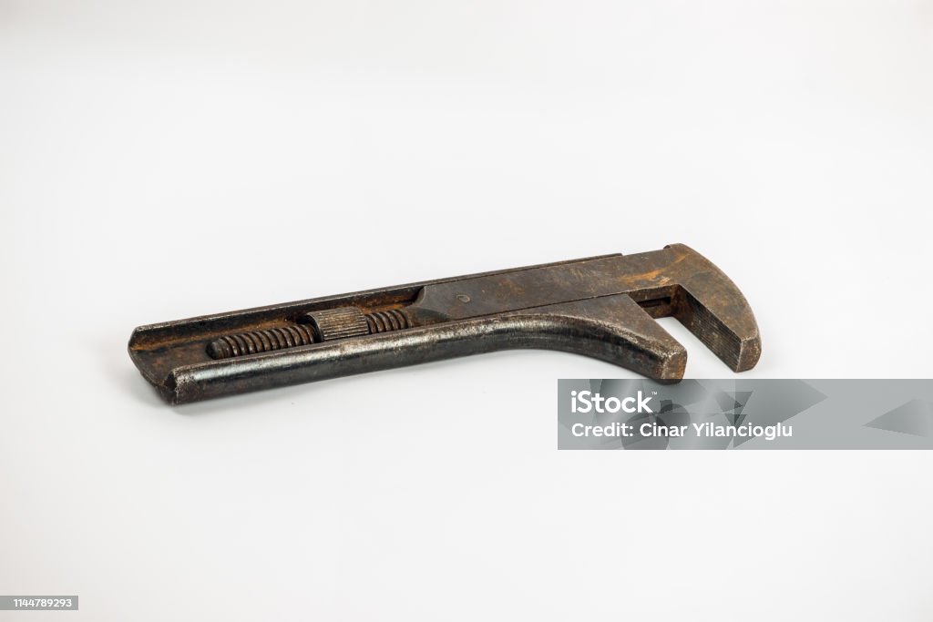 Vintage monkey wrench isolated on white background Adjustable Stock Photo