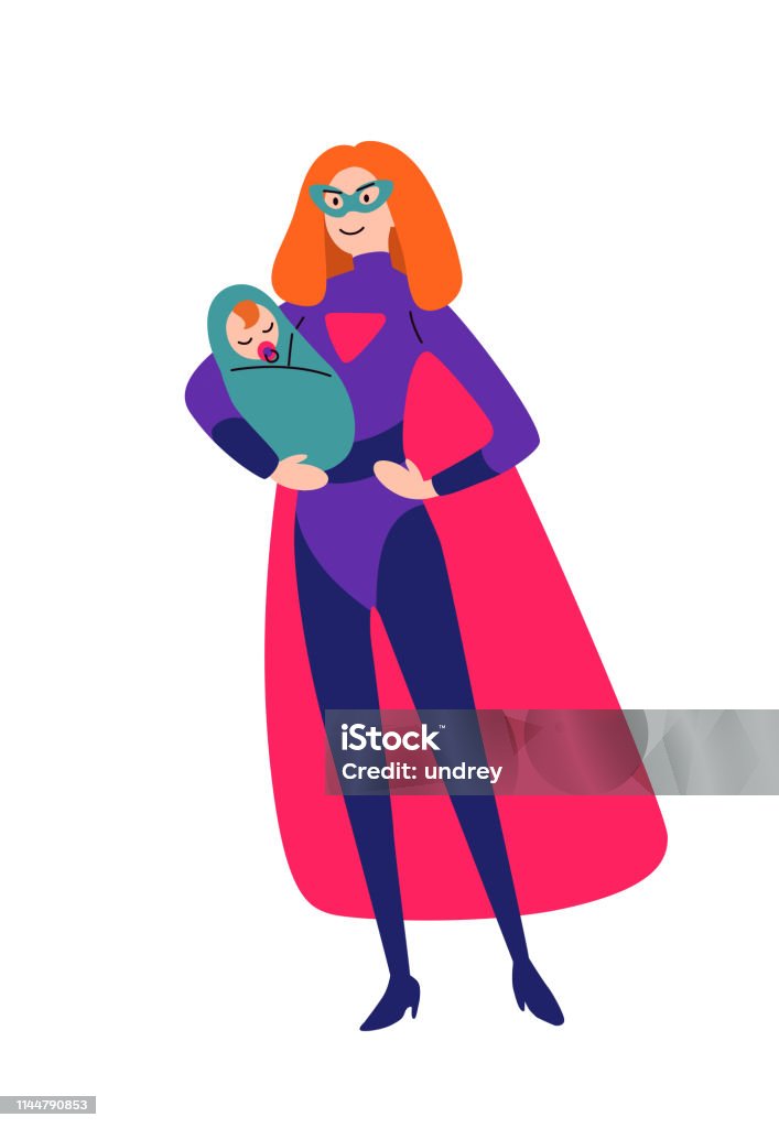 Mother and baby together in superhero costumes Nanny stock vector