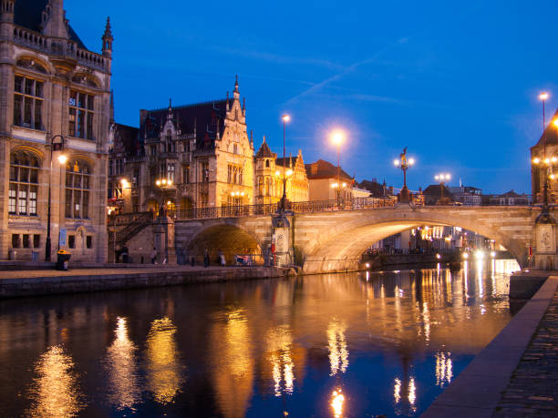 istock typical city of belgium at night 1144798052