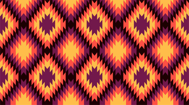 pola elemen segitiga geometris multiwaretrik, latar belakang abstrak vektor mulus untuk tekstil, kain, desain, spanduk iklan. meksiko, peru, maya pola rakyat etnis - kontras tinggi ilustrasi stok