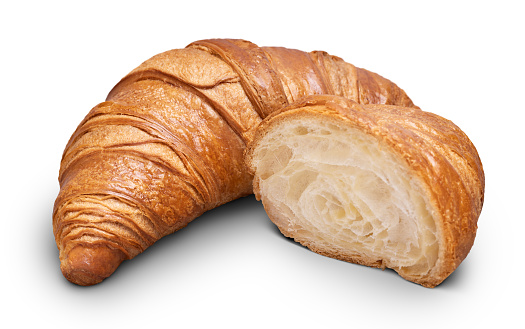 Croissants on white background. This file is cleaned, retouched and contains clipping path.