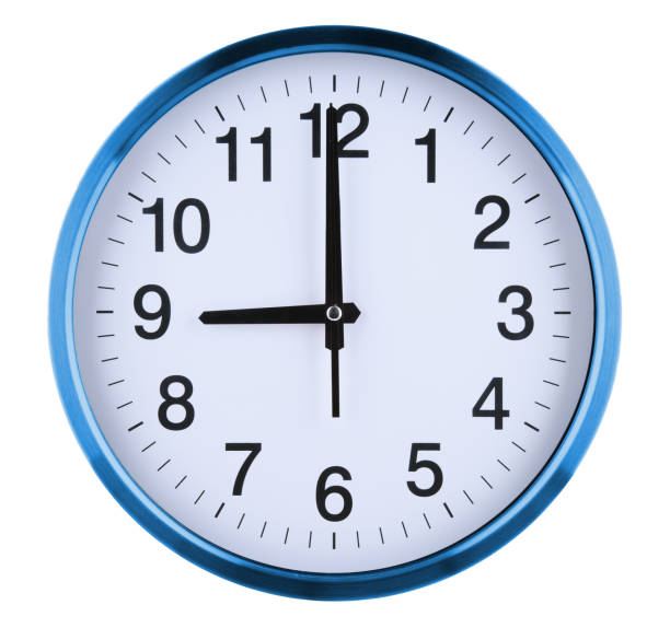orologio da parete isolato su sfondo bianco. nove oclock - clock clock face clock hand isolated foto e immagini stock