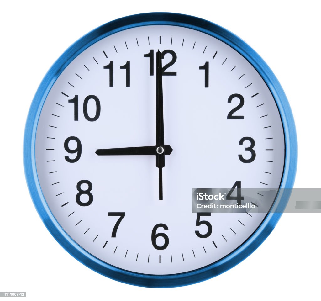 Wall clock isolated on white background. Nine oclock Wall clock isolated on white background. Nine oclock. Clock Stock Photo