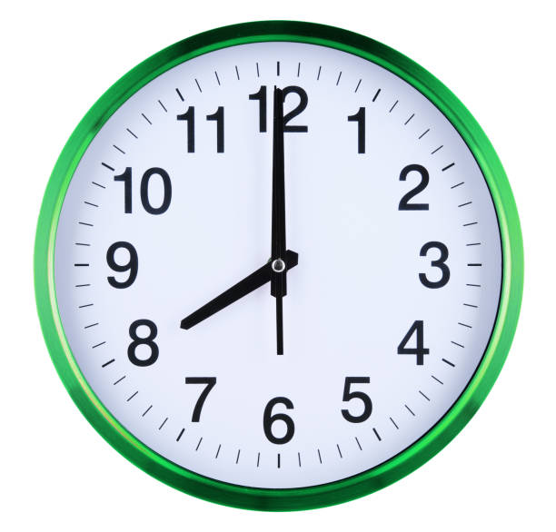 벽 시계 흰색 배경에 고립입니다. 8 개의 oclock - clock number 8 oclock time 뉴스 사진 이미지