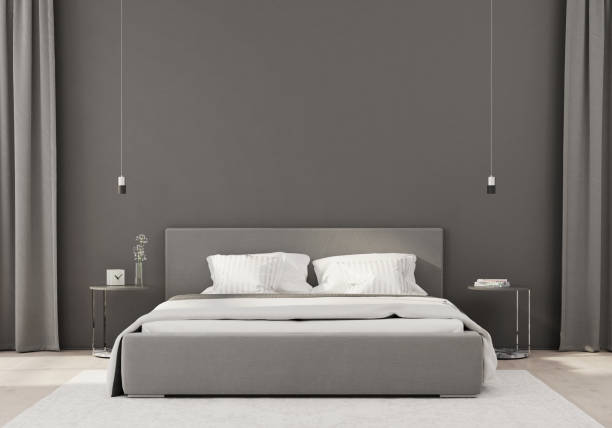 istock Gray bedroom in a minimalist style 1144810137