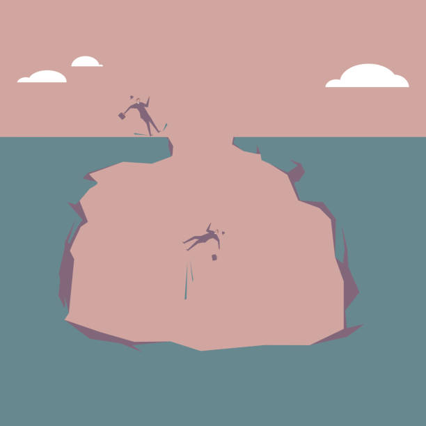 ilustrações, clipart, desenhos animados e ícones de o homem de negócios cai na armadilha - rock stone cliff cartoon