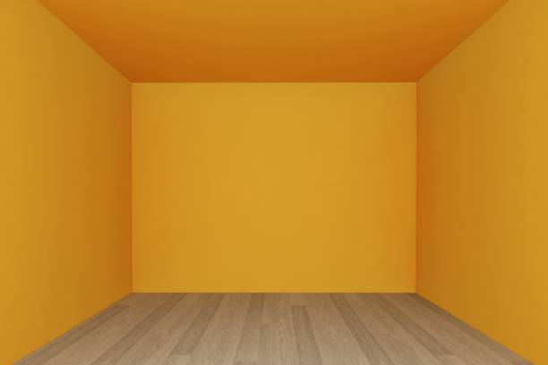 istock empty room ,orange wall with wood floor ,3d interior 1144813418
