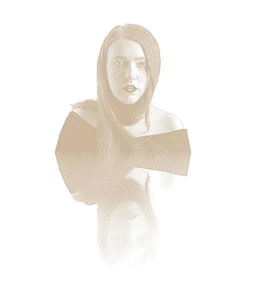 istock Symmetrical, reflected engraving of a young woman 1144813834