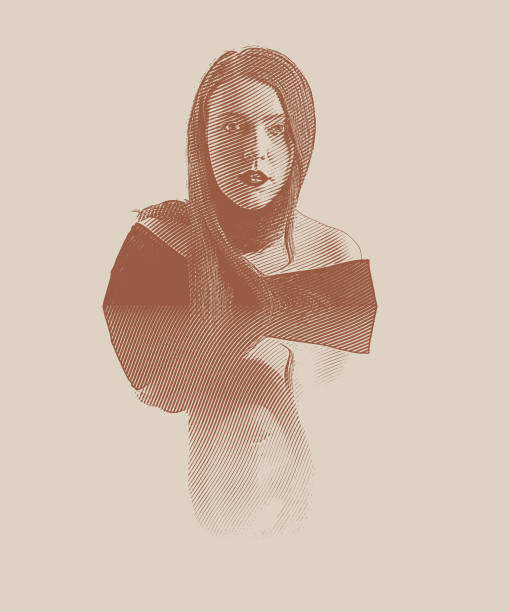 istock Symmetrical, reflected engraving of a young woman 1144813838