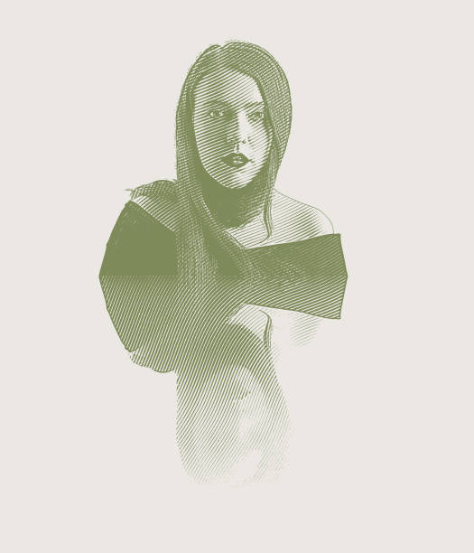 istock Symmetrical, reflected engraving of a young woman 1144813885