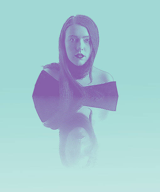 istock Symmetrical, reflected engraving of a young woman 1144813888