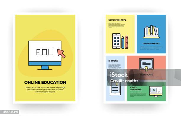 Online Education Related Infographic Stock Illustration - Download Image Now - Infographic, Library, Abstract