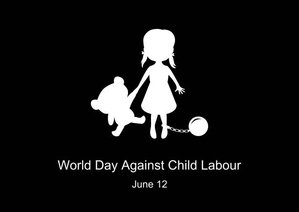 World Day Against Child Labour vector Children worker vector illustration. Little girl with bear silhouette vector. Important day child labor stock illustrations