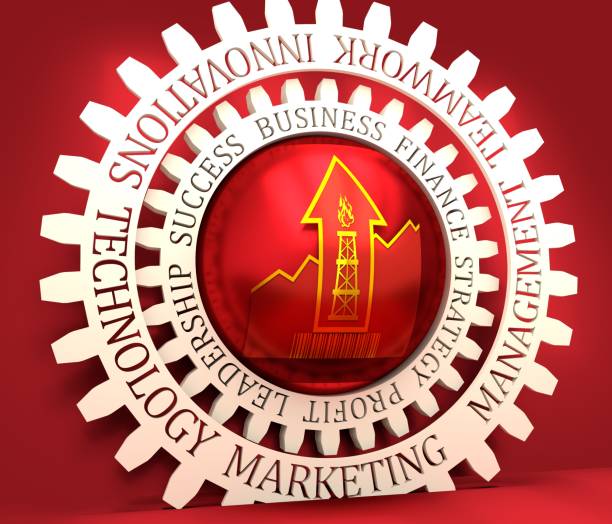 istock Gas rig icon on grow up arrow and bar code 1144817748