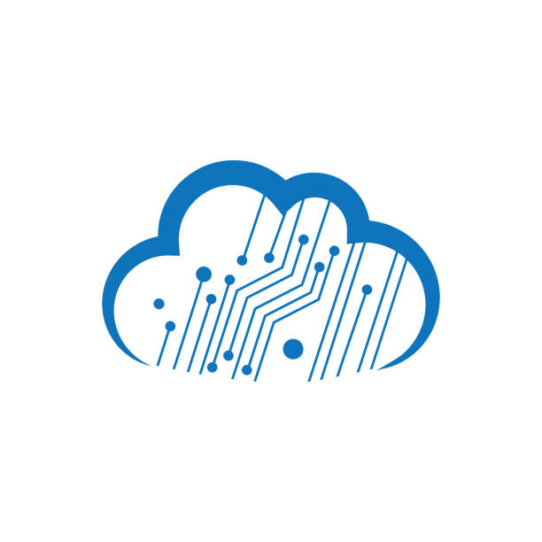 digital cloud circuit board and cloud iot logo stock illustrations