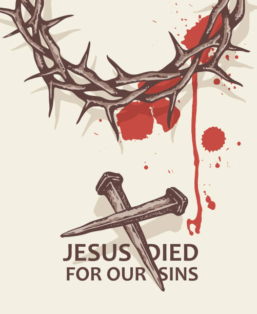 jesus nails with thorn crown illustration of jesus nails with thorn crown and blood nail cross stock illustrations
