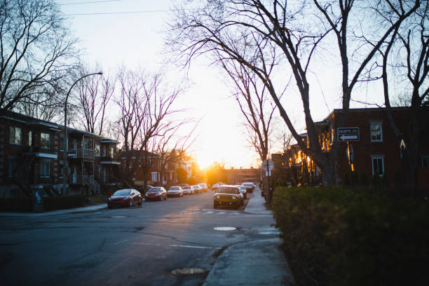 Montreal, Canada, sunset, city street, car