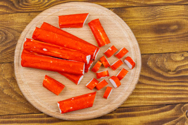 istock Crab sticks on cutting board on wooden table 1144825397