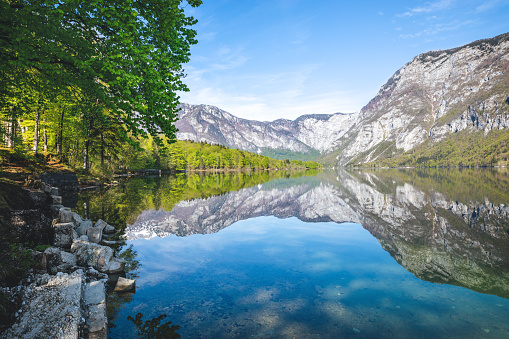 Beautiful spring day at Lake Bohinj, Slovenia.