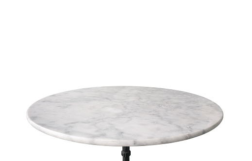 white marble stone table top isolated on white background, for product display
