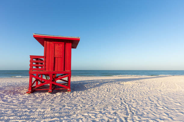 Red Lifeguard Tower on an Early Morning Beach