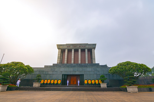 Hanoi, Vietnam - April 17,2019 : Ho Chi Min mausoleum is a large memorial in Hanoi city in Vietnam. It is the embalmed body of former Vietnamese leader president Ho Chi Minh