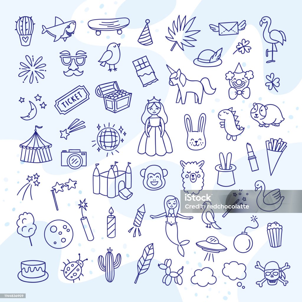 Kids hand drawn icons and vector elements. Cute children illustrations Doodle stock vector