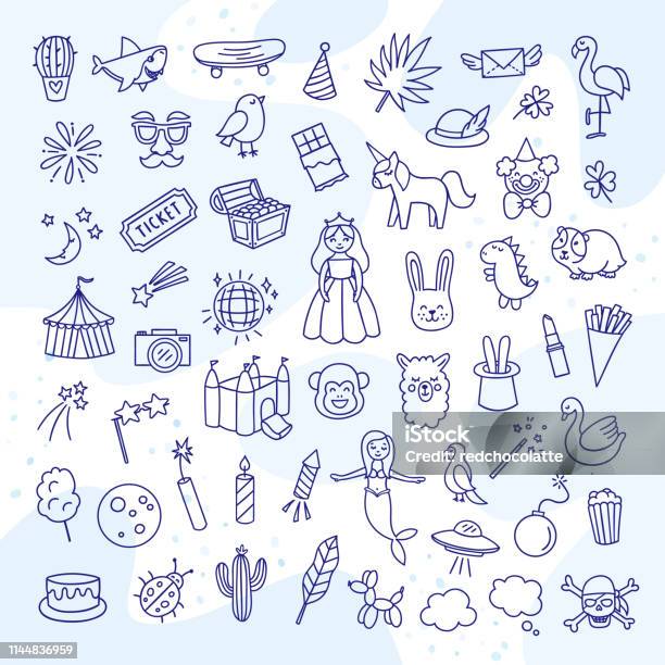 Kids Hand Drawn Icons And Vector Elements Cute Children Illustrations Stock Illustration - Download Image Now