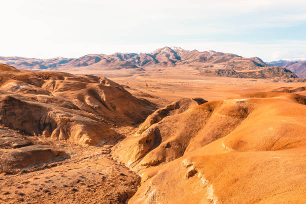 istock Yellow and red hills in hot desert. Steppe mountains 1144837096