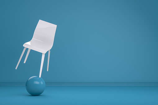 Balance with chair on colorful background. Minimal concept, leadership, business.