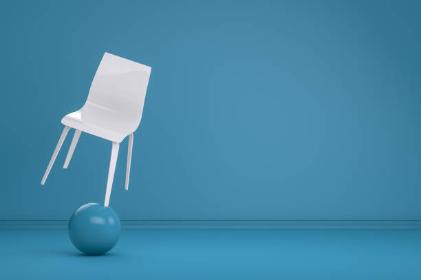 Balance with Chair, Minimal Concept Balance with chair on colorful background. Minimal concept, leadership, business. meditation room office stock pictures, royalty-free photos & images