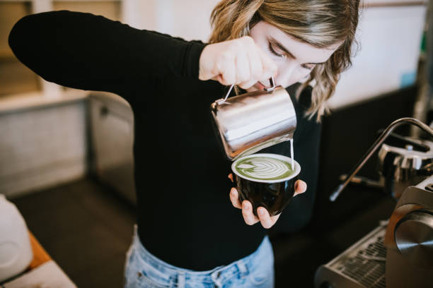 Barista Working At Coffee Shop Espresso Machine